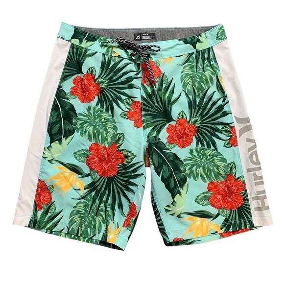 Hurley BoardShorts Mens 32 Phantom Fastlane Hibiscus Floral Beach Swim Surfing - Picture 1 of 13